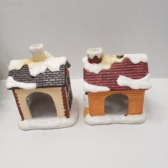 2 Vintage YULETIDE 1986 Village Ceramic House Cottage Light Christmas Snow Tree - Picture 6 of 13
